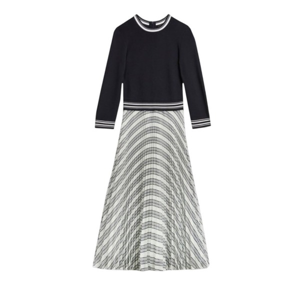 Ted Baker Dresses & Skirts - Ted Baker LANTAI Pleated Midi Dress Size 4 Navy White Striped Preppy Sporty Luxe